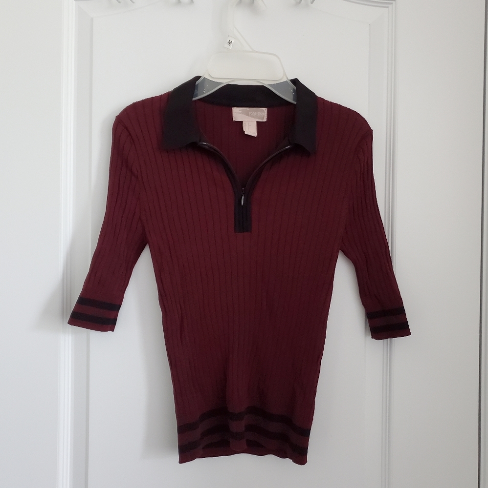 F21 Stretchy Ribbed Polo Short Sleeve Top.